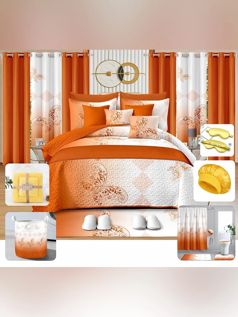 Bedspread Sunflower Yellow and Gray Floral Bedding Set 30 pieces